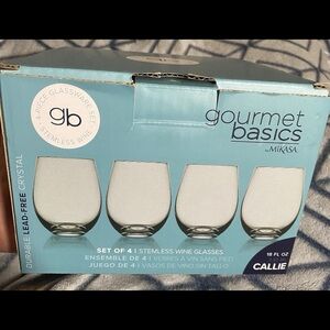 Brand New Mikasa Stemless Wine Glass Set